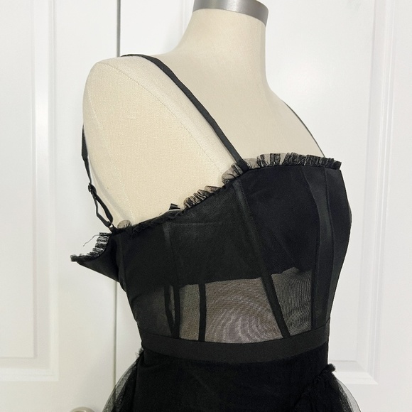 Betsy & Adam Tiered Tulle Ruffle Gown Size 2 Black Maxi Dress Corset - Picture 10 of 14